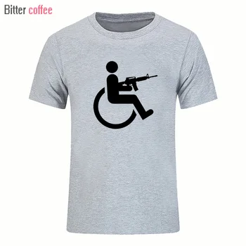 Letné Postihnutého, invalidného Vozíka Zbraň Bavlna T-shirt Mužov Bežné Krátky Rukáv TShirts a T Shirt Mužov Hip Hop v Tee Tričko