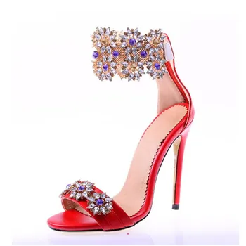 2021 lete nové dámske topánky drahokamu kvet sandále autentické módnej značky 11 CM bodce fashion show 3-11 12 BBZAI