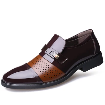 Taliansky trend formálne mužov, kožené topánky, luxusné značky pošmyknúť na šaty lakovanej kože mužská obuv úrad derby oxford topánky pre mužov