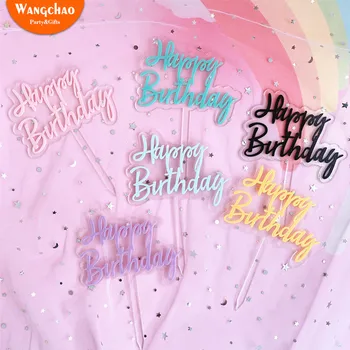 Farebné Dvojvrstvové Transparentné Akrylátové Deti Narodeninovej Party Dodávky Baby Sprcha Dekorácie Happy Birthday Cake Vňaťou