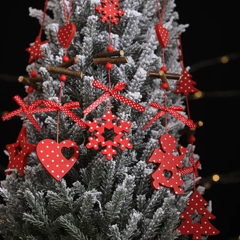 5 ks Vianočné Dreva Strom Dekorácie Červená Polka Dot Prívesok Pentagram Láska Visí Ozdoby na Nový Rok Party Domova nové