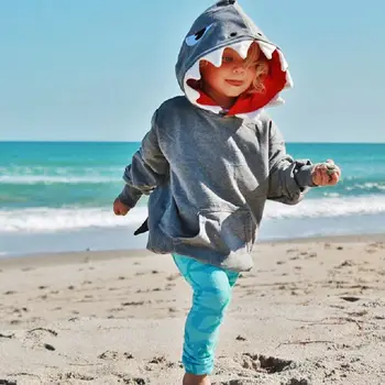1-6T Módne Chlapci Jeseň Oblečenie Chlapec s Dlhým Rukávom s Kapucňou Cartoon Shark Topy Batoľa Bunda Deti Kabát vrchné oblečenie Jeseň Jeseň