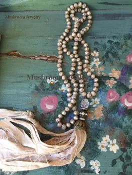 Ručné Knotting Sari Hodváb Strapec Sklo Krištáľové Perly Boho ženy šperky Satement šperky Pre Ženy
