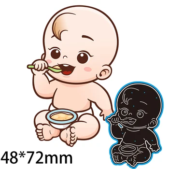 48*72 mm Dieťa Jesť s Lyžičkou rezanie Kovov Zomrie Plavidlá, Razba Scrapbooking papier plavidlá Pohľadnicu