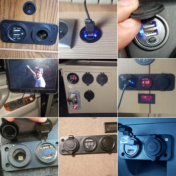 4 v 1 ON/OFF Nabíjačku Zásuvky Panel Dual USB Zásuvky LED Voltmeter Cigaretový Zapaľovač Prepínač pre Truck Car Morské Lode