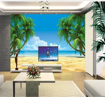Xuesu Pláž, kokosové palmy, modrú oblohu a biele oblaky krajiny nástenná maľba, spálne, obývacej izby, vlastné tapetu 8D nepremokavého materiálu