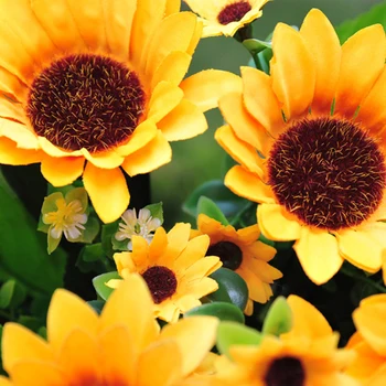 Hodváb Umelé Slnečnice Kytice Svadobné, Kvetinové Dekorácie pre Domov Garden Hotel Dekor Skutočný Dotyk Falošné Kvety