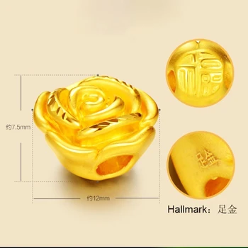 999 Čistý 24K Žlté Zlato Náramok Ženy 3D Ruže Kvet Prívesok Náramok 6.3