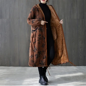 Dámske jesenné a zimné oblečenie plus velvet prešívaný hrubé čalúnená bunda teplý kabát v polovici dĺžky srsti