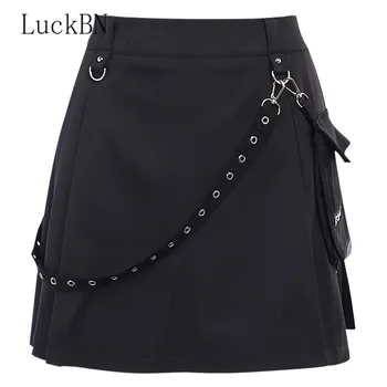 Harajuku Punk Gotická Čierna Vysoký Pás Čiernej Sukne Ženy Sexy Patchwork Obväz Mini Sukne Ženy Streetwear Letné Sukne 2021