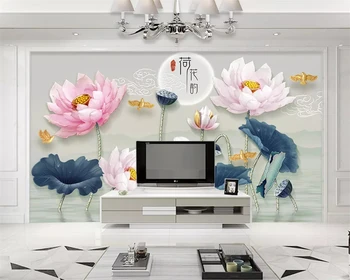Beibehang Vlastné módne tapety 3D troch-dimenzionální úľavu lotus deväť ryby lotus, TV joj, steny papiere domova tapety