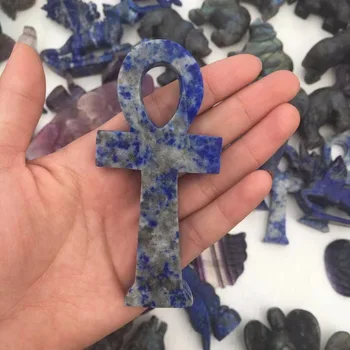 Prírodné Lapis lazuli rock kameň, ručne vyrezávaný kríž Drahokam Wicca pre Meditácie, Liečenie ako darček