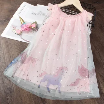 Nové Dievčatá Princezná Šaty 2021 Letné Deti Party Šaty Elegantné Jednorožec Výšivky Šaty Deti Oblečenie Vestidos 3 7Y
