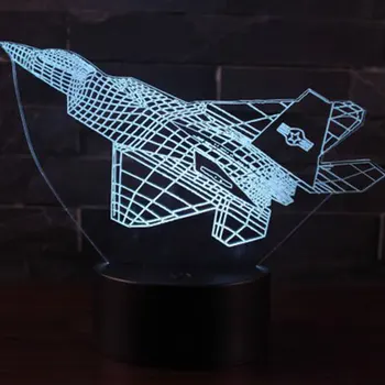 Vojenské lietadlá tému 3D Lampa LED nočné svetlo 7 Farieb Zmeniť Dotyk Náladu Lampa Vianočný darček Dropshippping