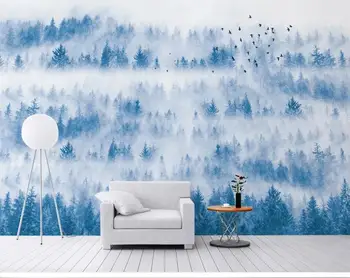 Prispôsobený foto nástennú maľbu, tapety 3d nový Čínsky oblačnosti a hmly v borovicovom lese, hmlu, borovica zen vták, spálne, gauč TV pozadí na stenu