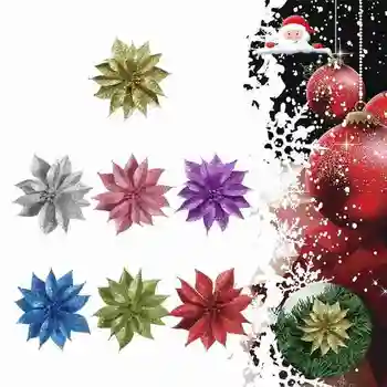 6 KS Kunstmatige Lesk Bloemen Kerstversiering Goud Kerstboom Voor Rood Ornamenten Nieuwjaar Thuis Rotan Vešiak Dekor Z5F0
