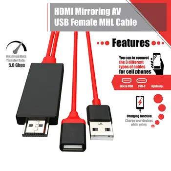 HDMI Zrkadlenie AV Kábla Telefónu K TV s vysokým rozlíšením (HDTV Adaptér Univerzálny USB-C Pre IPhone A Android HDMI Zrkadlenie AV Univerzálny Kábel