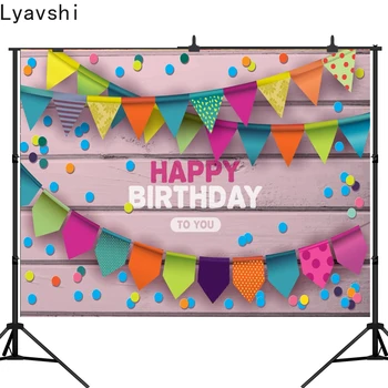Lyavshi Happy birthday Farebné vlajky Drevené Dosky Fotografické Pozadie Prispôsobiť Fotografie Pozadia Pre Photo Studio