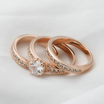 Fatpig Luxusné 3. Kolo Rose Gold Color Zásnubné Prstene pre Ženy Cubic Zirconia Kryštály Kvet Žena snubný Prsteň 0.7*0.9 cm