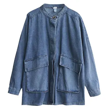 NOVÉ denim umyté ženy kabát jar/jeseň jeans bundy vintage čínsky štýl stand golier košele cardigan príčinné oblečenie