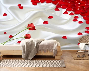 Vlastné Akúkoľvek Veľkosť 3d Tapety Premium Hodvábnej látky Bright Red Rose Lístkov Romantický Premium Interiérové Dekorácie, Tapety
