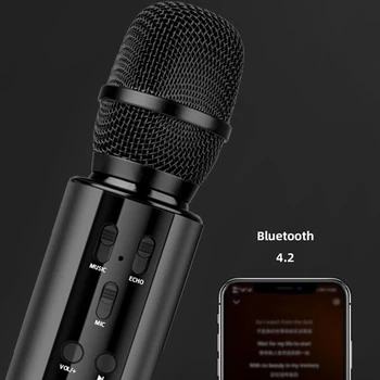 Bezdrôtový Mikrofón Dual Reproduktor Kondenzátora Bluetooth Karaoke Reproduktor Mikrofón pre Karaoke/Spev/Cirkev/Reči Čierna