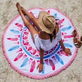 Nové Letné Veľké okrúhle mat koberec Bavlna Tlačené okolo Plážové Osušky Strapec Mandala gobelín Serviette De Plage Hodiť asfaltový koberec