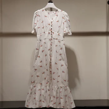 Šaty 2021 Ženy na Jar a v Lete Nové Šaty Módne Bežné Sladké Vytlačené Breasted Dizajn tvaru Krátky Rukáv Midi Šaty
