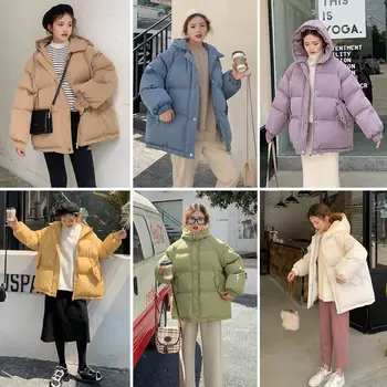 Nové 2021 Ženy, Krátka Bunda Zimná Hrubé Kapucňou Bavlna Čalúnená Coats Žena Kórejský Voľné Puffer Parkas Dámy Nadrozmerná Outwear