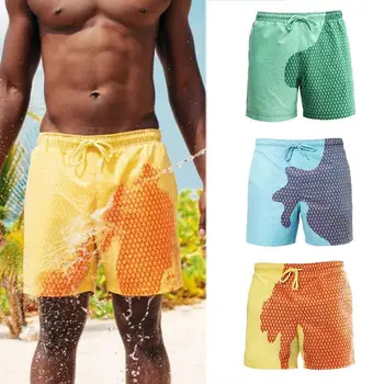 Letné rýchle sušenie farba-zmena plavky, športové pánske plážové šortky šortky Y8W7