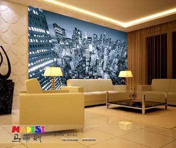 3d trojrozmerná nástenná maľba modernej mestskej architektúry Noc spálňa TV pozadie tapetu Vlastné veľkosti