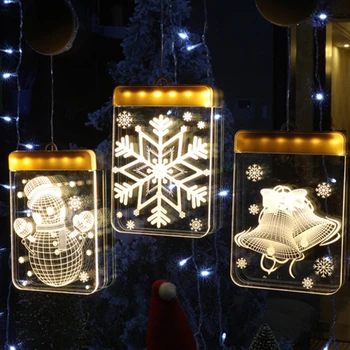 Vianočné Okno Závesné Svetlo LED Akrylové Dosky Vianočný Stromček Zvony Snowflake Vianoce Prihláste sa Okno Opony Party Dekor Lampa
