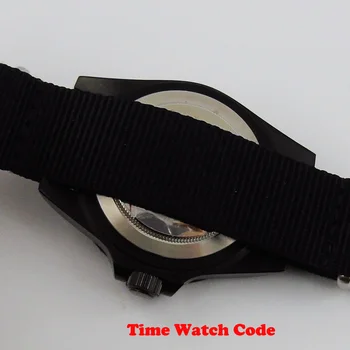 42mm Black Sterilné Dial dátum, PVD povlakom prípade, čierny Nylon popruh svietiace ručičky keramické rámu Automatického pohybu pánske Náramkové hodinky