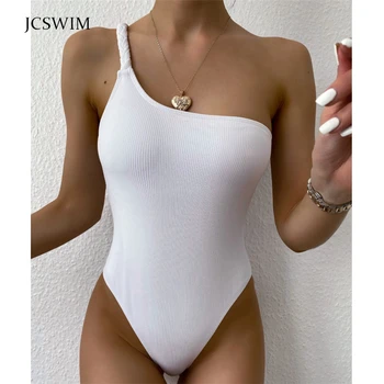 JCSWIM jednodielne Plavky Ženy Push Up Sexy Jedného Pleca Plavky Nové najpredávanejších Pevné Bandeau Monokiny Vintage Bather Oblek