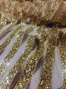 Najnovšie zlatá farba Afriky francúzsky čistý Čipky Textílie s lesk Vysoko Kvalitné SYJ-32567 Afriky svadobného Tylu Čipky Textílie 5yards