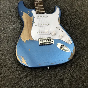 Kaiyun vlastné, ručné kovové blue classic ST elektrická gitara. ručne vyrábané ST limited edition elektrická gitara