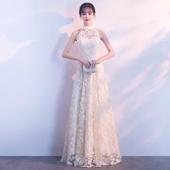 Bez Rukávov Womans Party Šaty, Na Poschodí-Dĺžka Večer Cheongsam Sexi Štíhle Dlhé Šaty Manželstva Svadobné Šaty Qipao Oblečenie Vestido