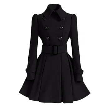 Móda nový kabát zimný double-breasted dlhým rukávom stredne dlhý vlnené kabát, bundu ženy farbou Slim jeseň kabát top AS938