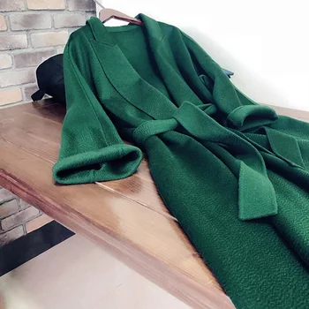 2019 žien jeseň zimné módne LUXUSNÉ HIGH-END cashmere vlna Vody zvlnenie belted kabát výkopu x dlho emerald