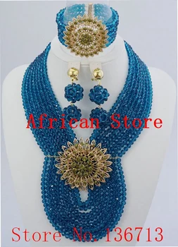 Najnovšie afriky korálky šperky set nigérijský svadobné afriky korálky 7 farebné indické multi layer náhrdelník / Náušnice ženy SD802-3