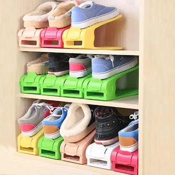 Jednoduché Jednofarebné Plastové Topánky Úložný Stojan, Dvojité Nastaviteľné Čistenie Ušetriť Miesto Shoe Držiak Na Topánky Organizátor