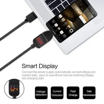 Napätie Prúd LED Displej Micro USB Synchronizácia Údajov Nabíjací Kábel Pre Samsung Galaxy S7 S6 Huawei P8 Mobilný Telefón