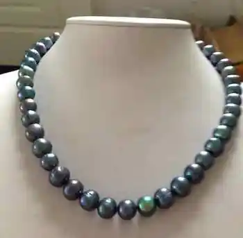Ohromujúci 9-10 mm tahitian kolo zelená čierna multicolor perlový náhrdelník 18-palcové 14k