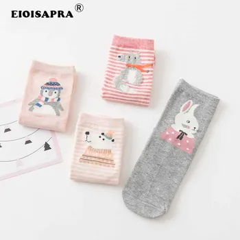 [EIOISAPRA]2018 Jeseň/Zima 4 Páry Kawaii Cartoon Bavlna Zvierat Ženy Ponožky Japonský Harajuku Krásne Farebné, Zábavné Ponožky
