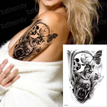 Nepremokavé tetovanie halloween tetovanie pre ženy, mužov tetovanie tela prenos tetovanie zbraň rose black tatto späť na rameno tetovanie vody sexy