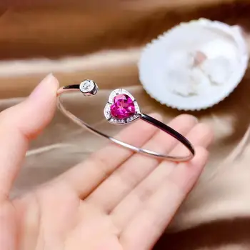 Prírodné ružové topaz gem Bangles Prírodný drahokam Bangles S925 strieborný náramok milosť Otvára srdce Broskyňa ženy strany darček šperky