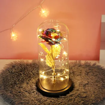 Umelé Večný Rose LED Svetlo Krásy Šelmy V Sklenený Kryt Vianočné Matky Valentína Darček Domov Svadobná Výzdoba