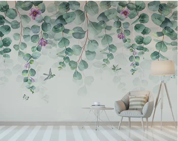 Vlastné tapetu Nordic minimalistický tropické listy, kvety a motýľ vtákov spálňa pozadí na stenu-vodotesný materiál
