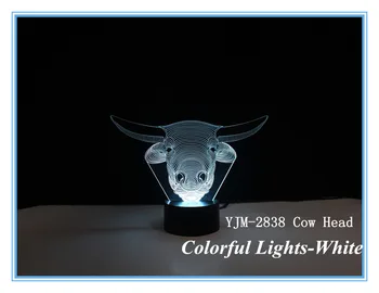 Nový Príchod Detí, Darček 3D Led Krava Hlavu Nočné Osvetlenie 7 Automatická Zmena Farby Akrylové druhov byvol Nočné Svetlo YJM-2838