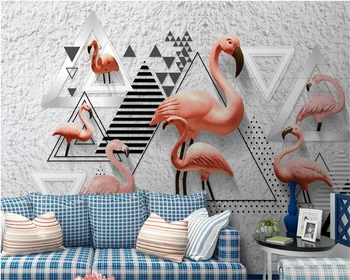 Beibehang Vlastné módy vnútorné steny papier Nordic 3D stereoskopické čiernej a bielej geometrické flamingbird pozadí 3d tapety